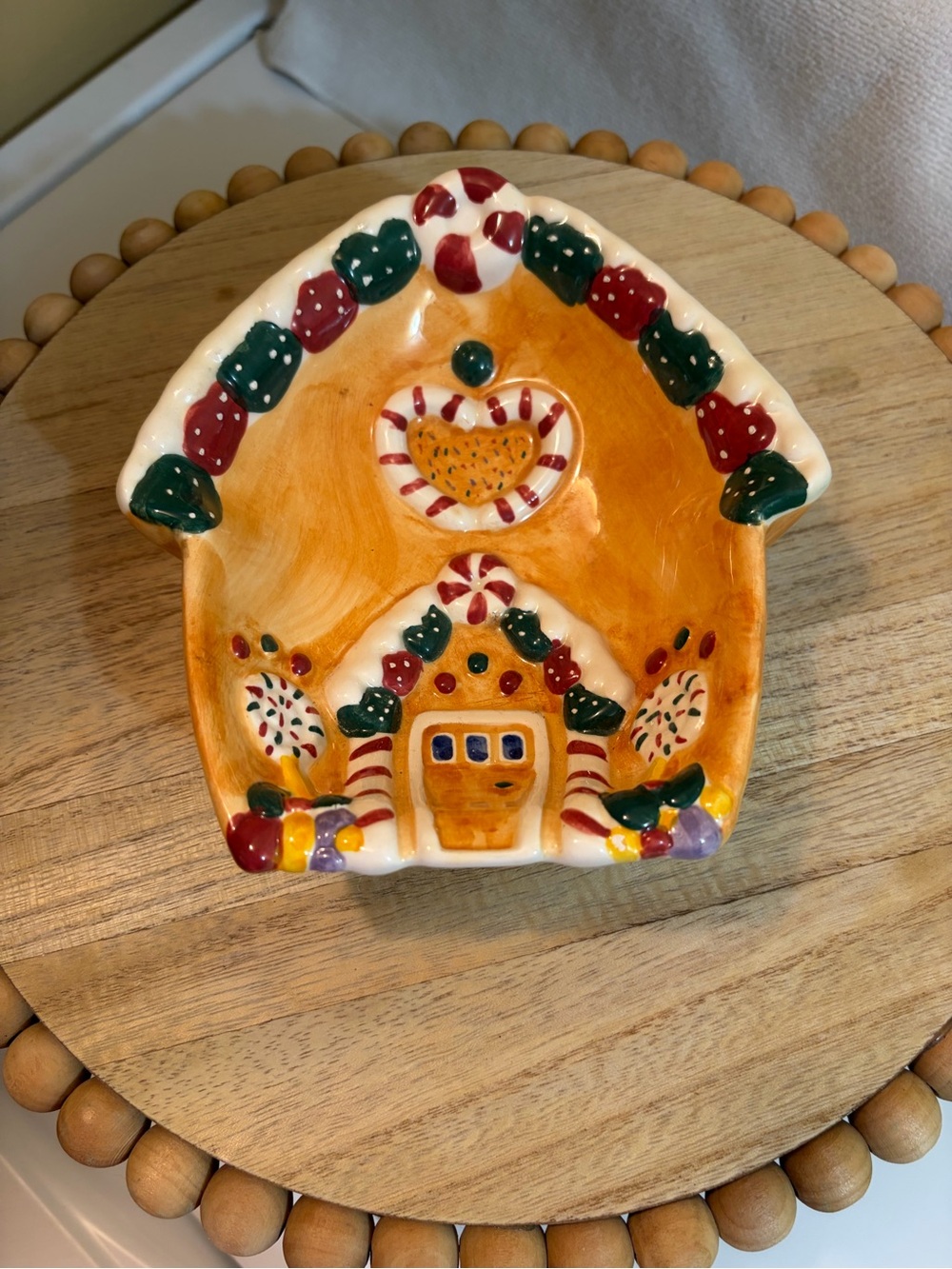 Hand-Painted Orange Gingerbread House Holiday Trinket Dish